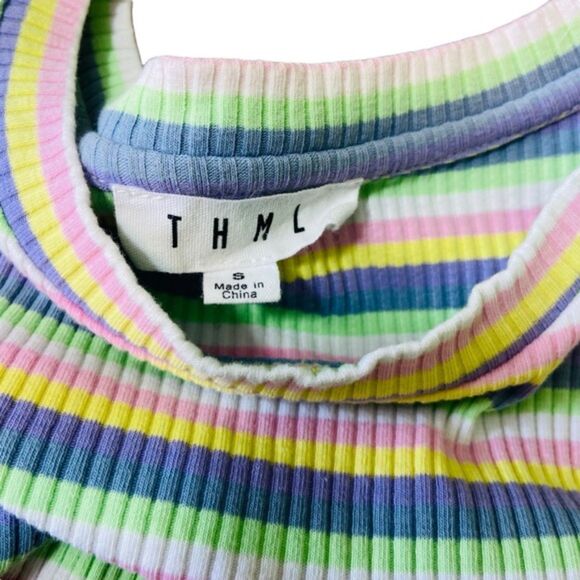 THML Multi Stripe Fringe Sleeves Cotton Top Shirt Size Small - Picture 11 of 12